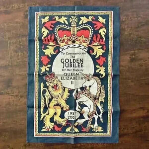 New Old Vintage Ulster Weavers Queen Elizabeth “Golden Jubilee” Tea Towel 18X28